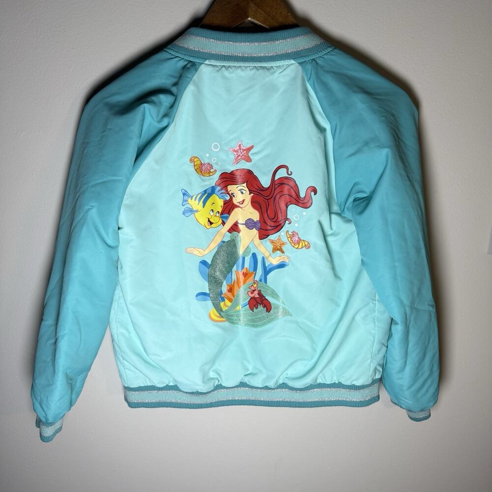 Disney Store Little Mermaid Ariel Bomber Jacket Girls Size 9/10 Aqua Glitter